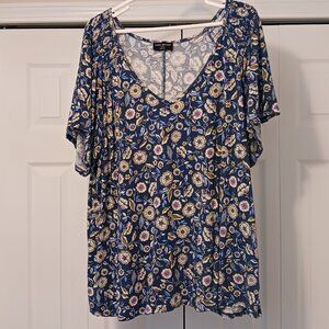 #399 3/$18 - Lane Bryant Blue/Green Short Sleeve Top Size 22/24 Size 22
